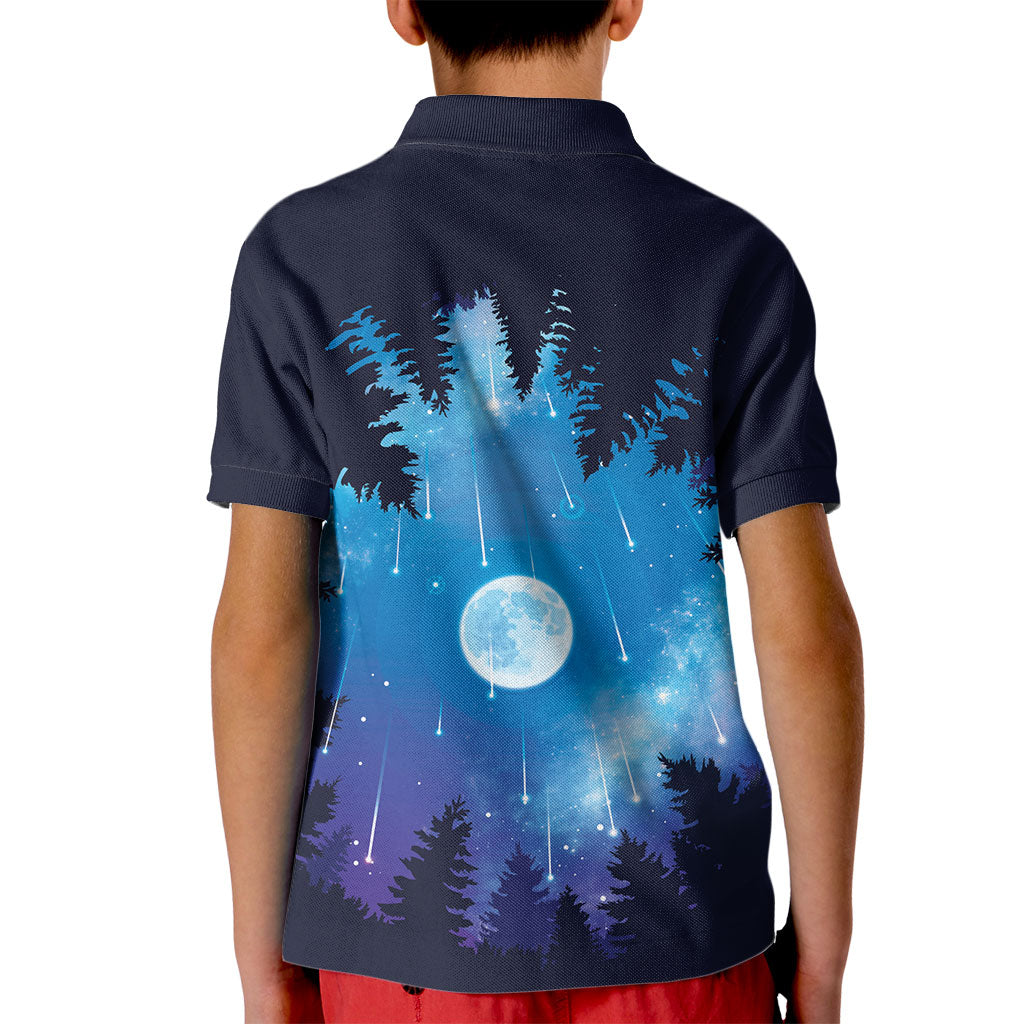 Perseid Meteor Shower Kid Polo Shirt Starry Sky Above The Trees