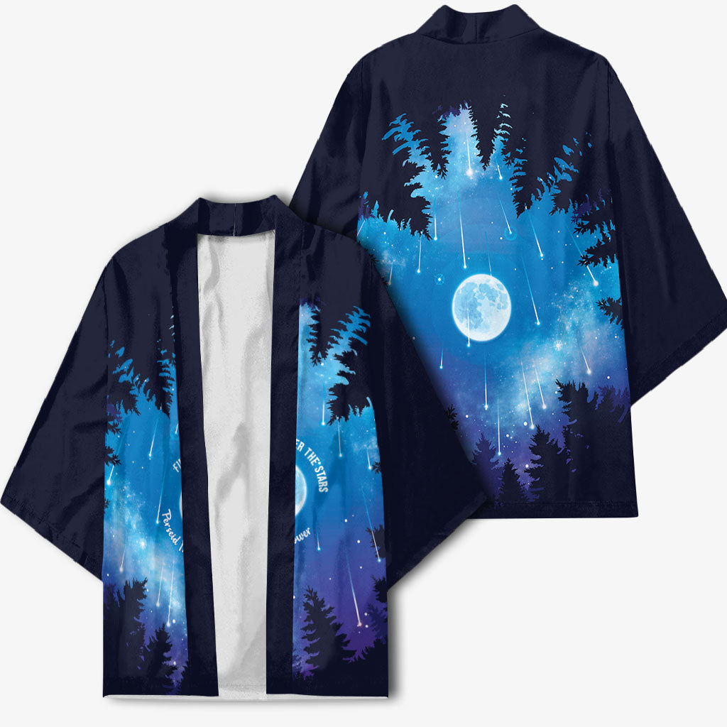 Perseid Meteor Shower Kimono Starry Sky Above The Trees