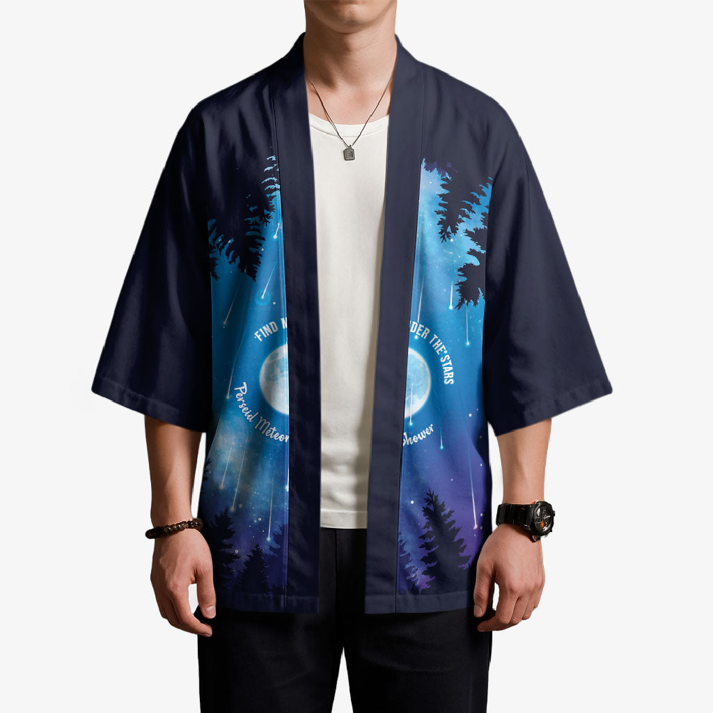 Perseid Meteor Shower Kimono Starry Sky Above The Trees