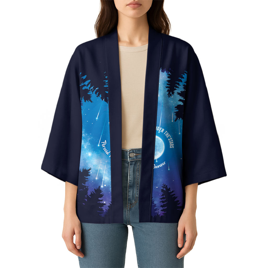 Perseid Meteor Shower Kimono Starry Sky Above The Trees