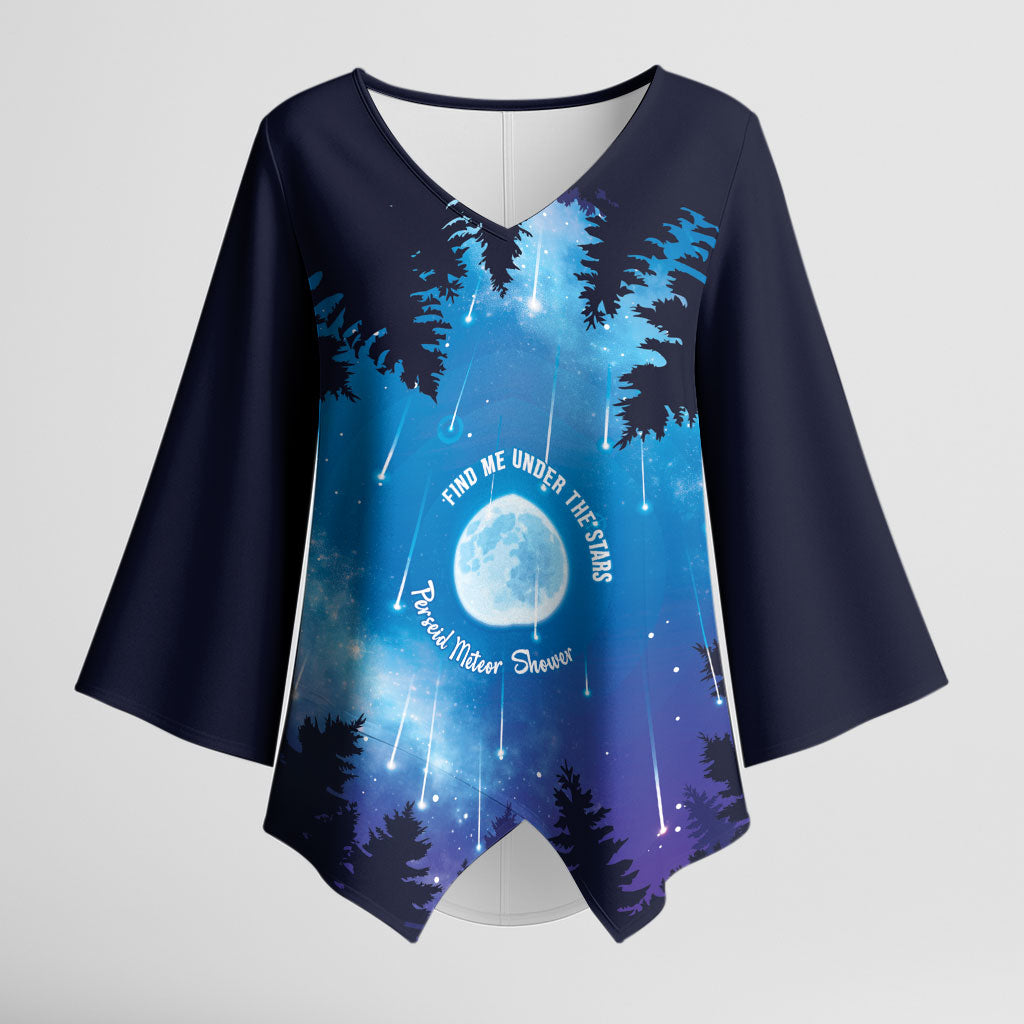 Perseid Meteor Shower Kimono Sleeve Blouse Starry Sky Above The Trees
