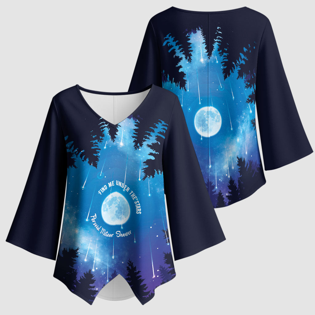 Perseid Meteor Shower Kimono Sleeve Blouse Starry Sky Above The Trees