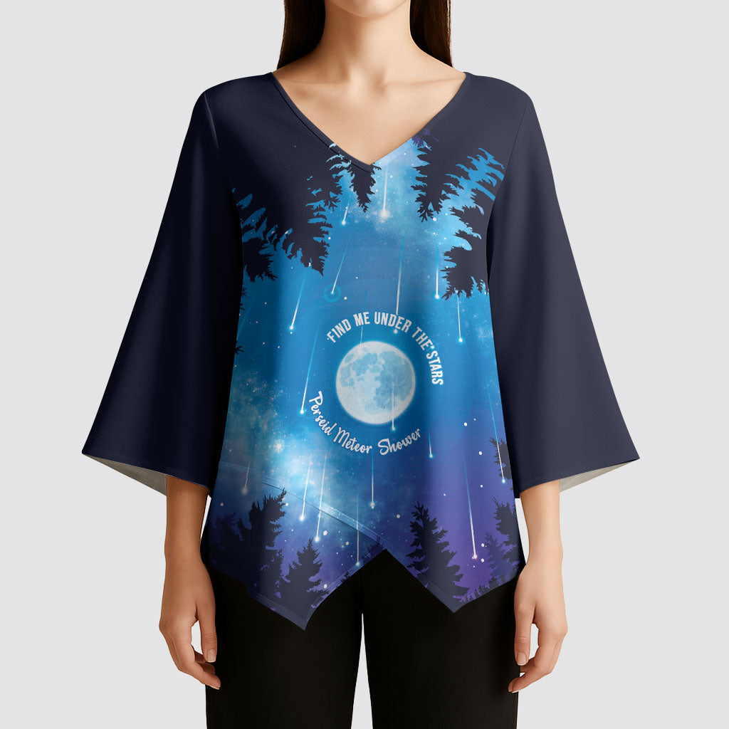 Perseid Meteor Shower Kimono Sleeve Blouse Starry Sky Above The Trees