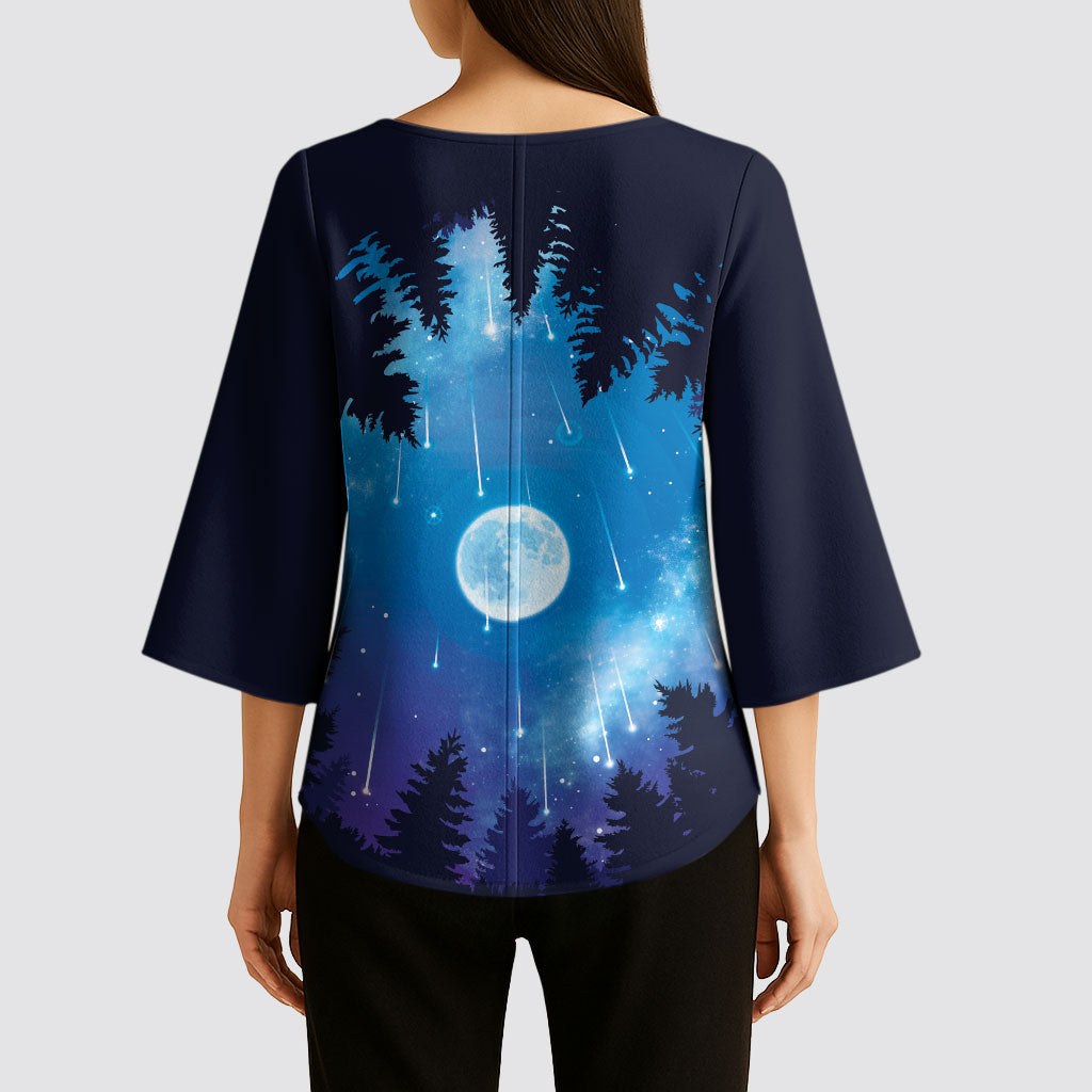 Perseid Meteor Shower Kimono Sleeve Blouse Starry Sky Above The Trees