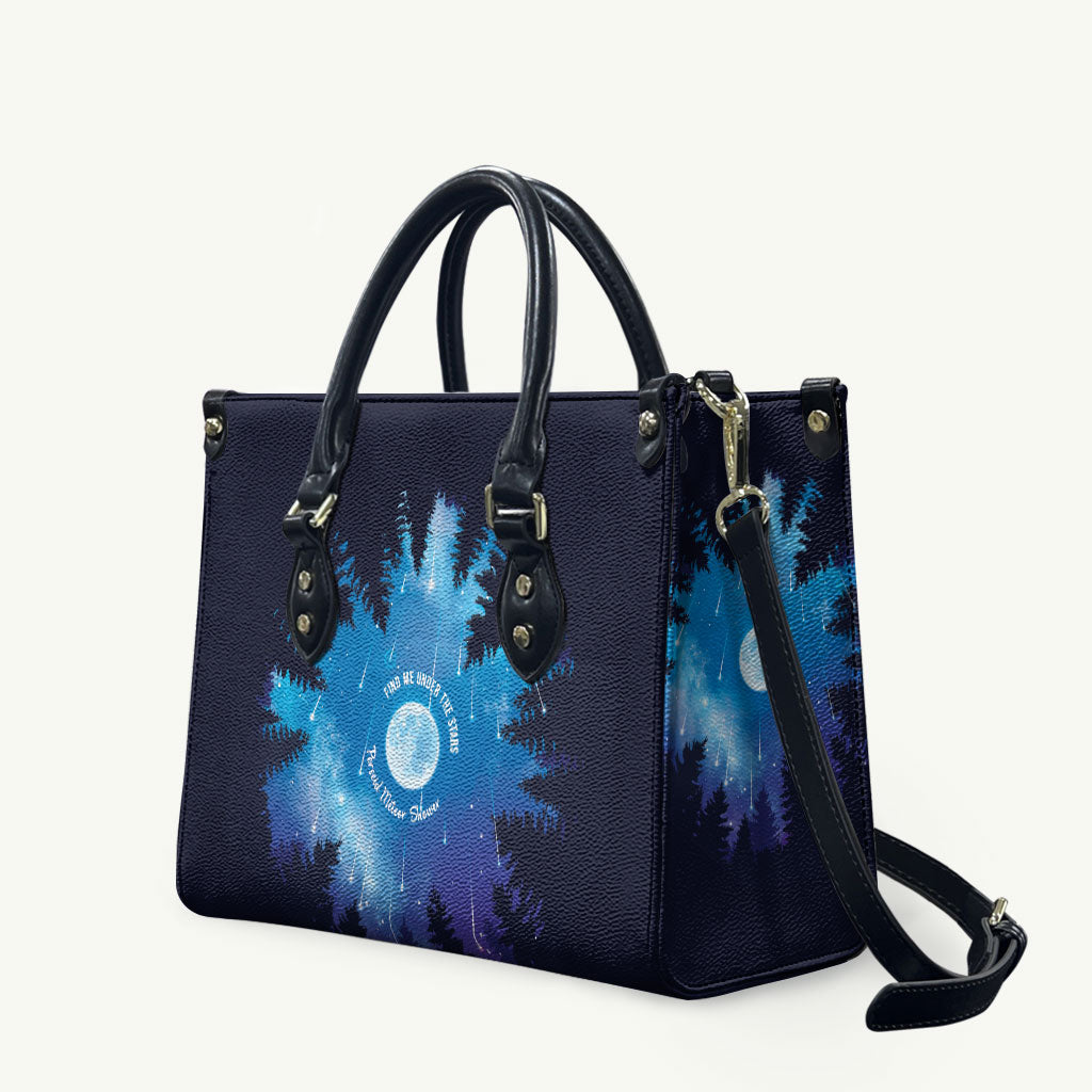 Perseid Meteor Shower Leather Bag Starry Sky Above The Trees