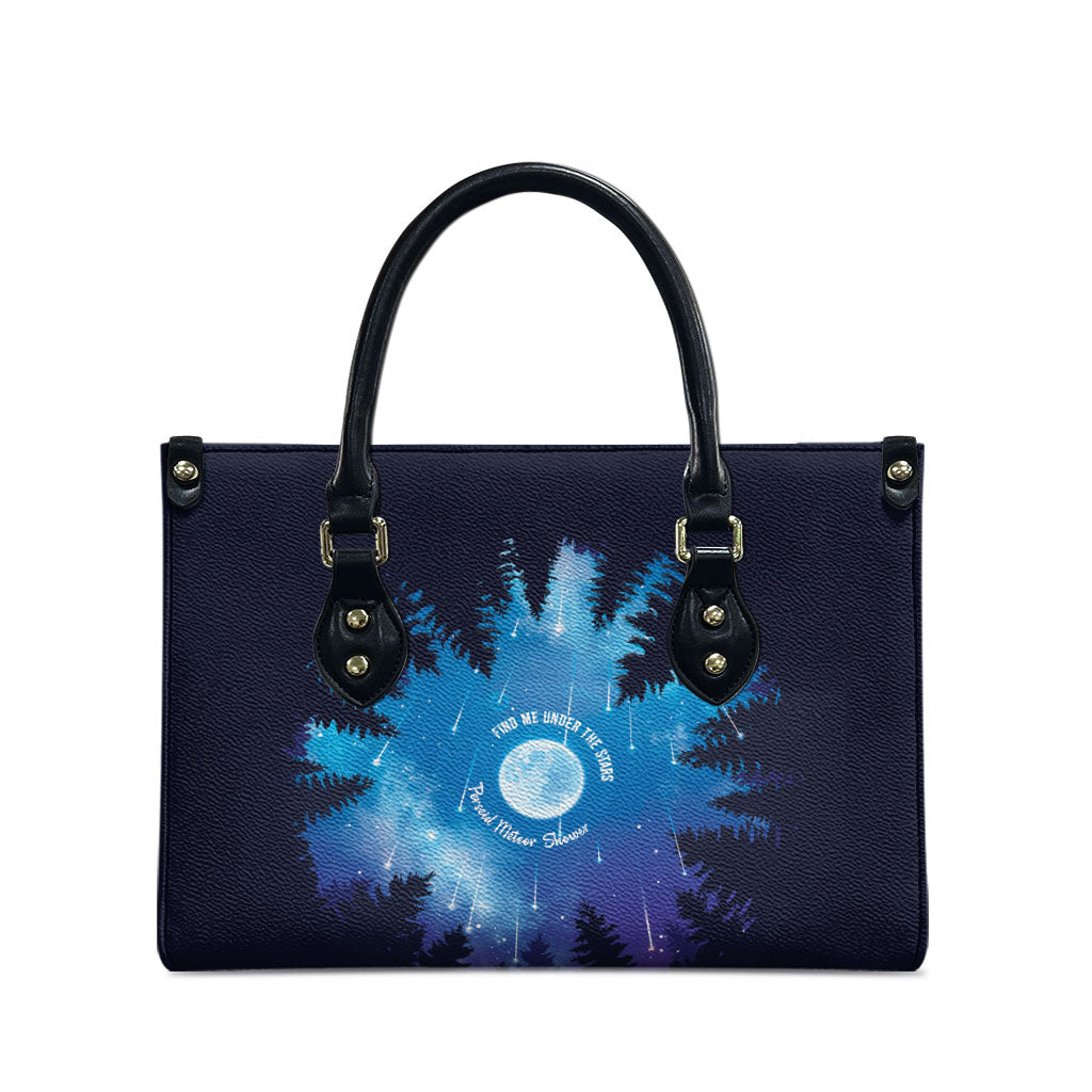 Perseid Meteor Shower Leather Bag Starry Sky Above The Trees