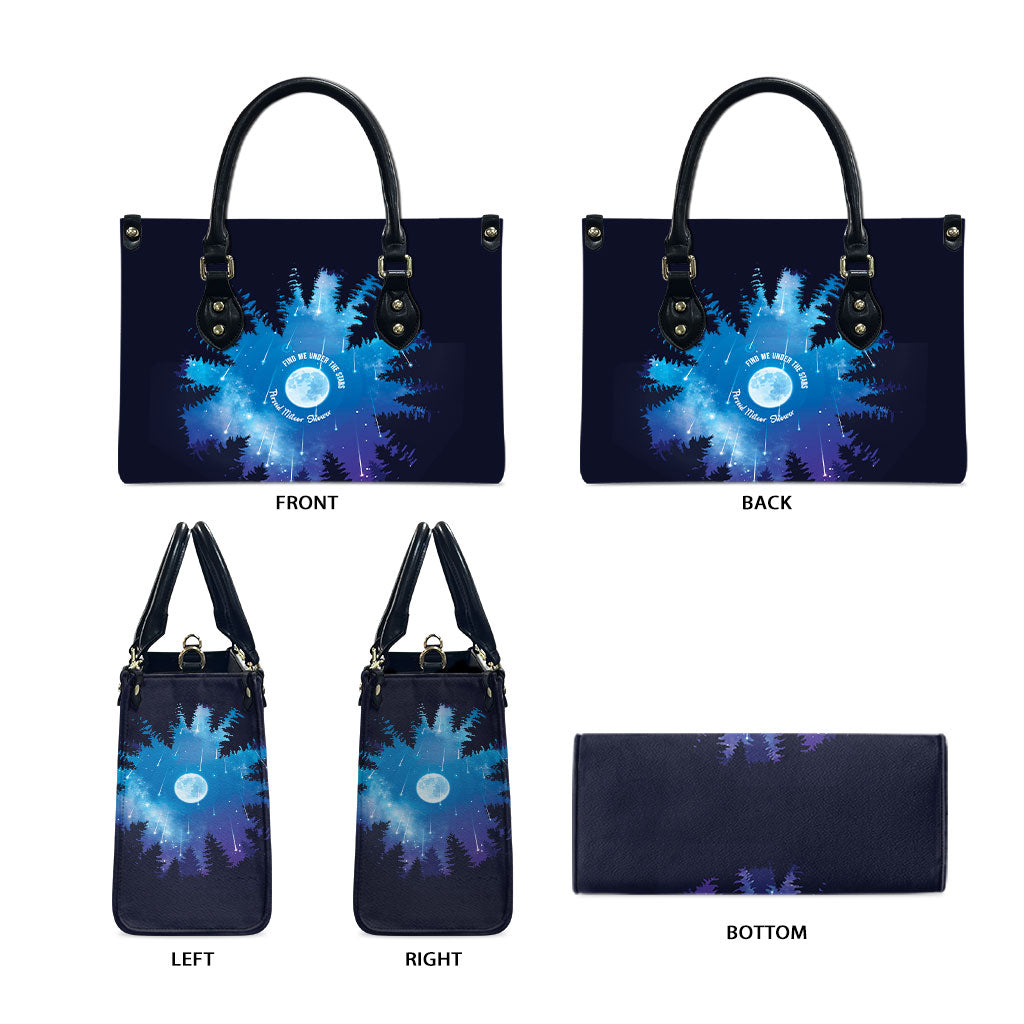Perseid Meteor Shower Leather Bag Starry Sky Above The Trees