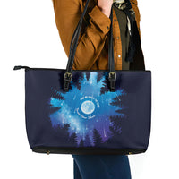 Perseid Meteor Shower Leather Tote Bag Starry Sky Above The Trees