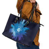Perseid Meteor Shower Leather Tote Bag Starry Sky Above The Trees
