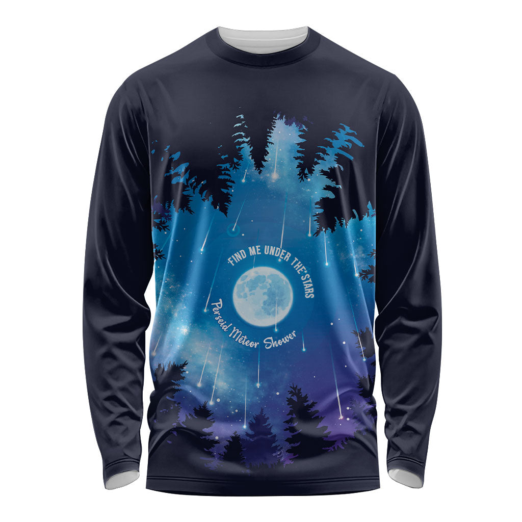 Perseid Meteor Shower Long Sleeve Shirt Starry Sky Above The Trees