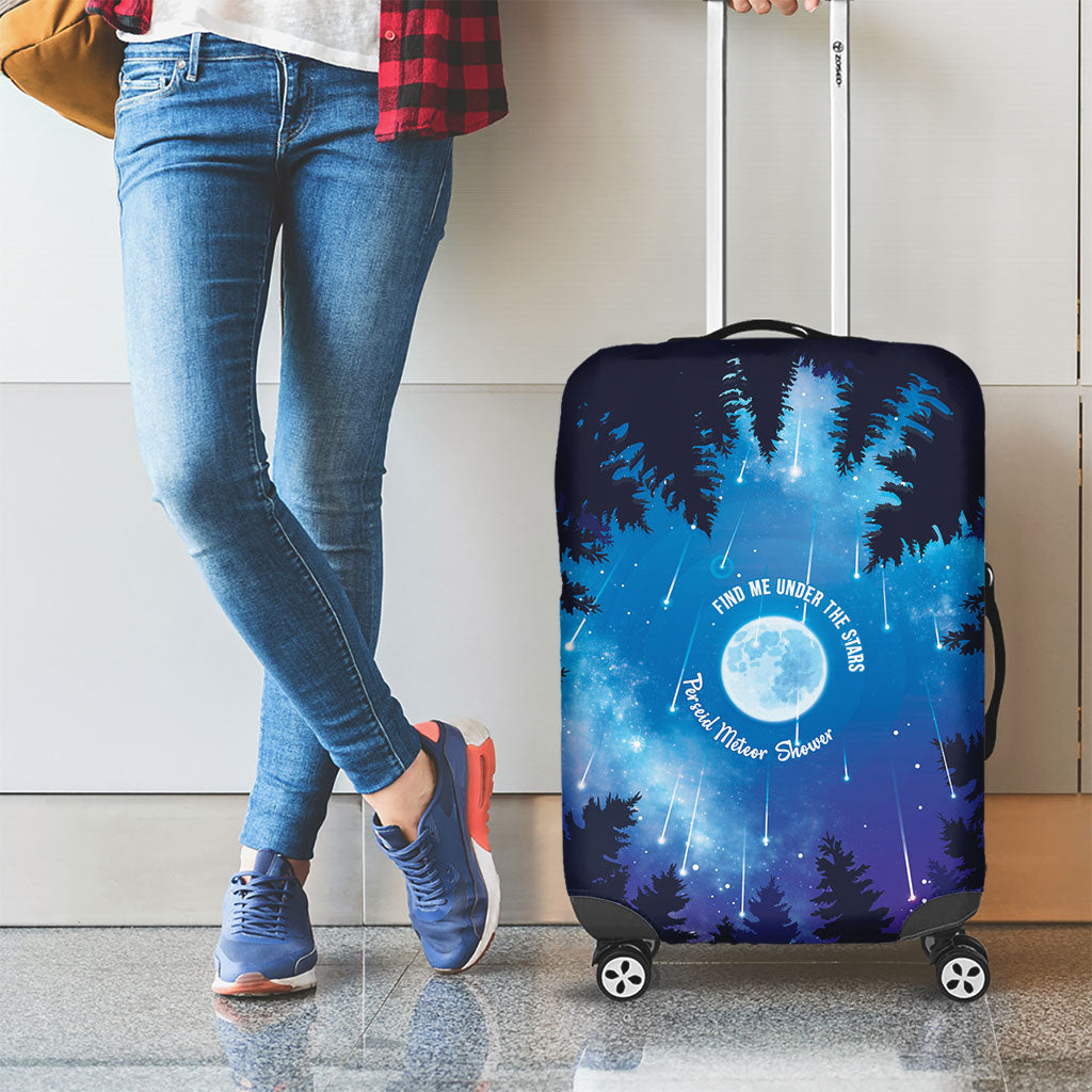 Perseid Meteor Shower Luggage Cover Starry Sky Above The Trees