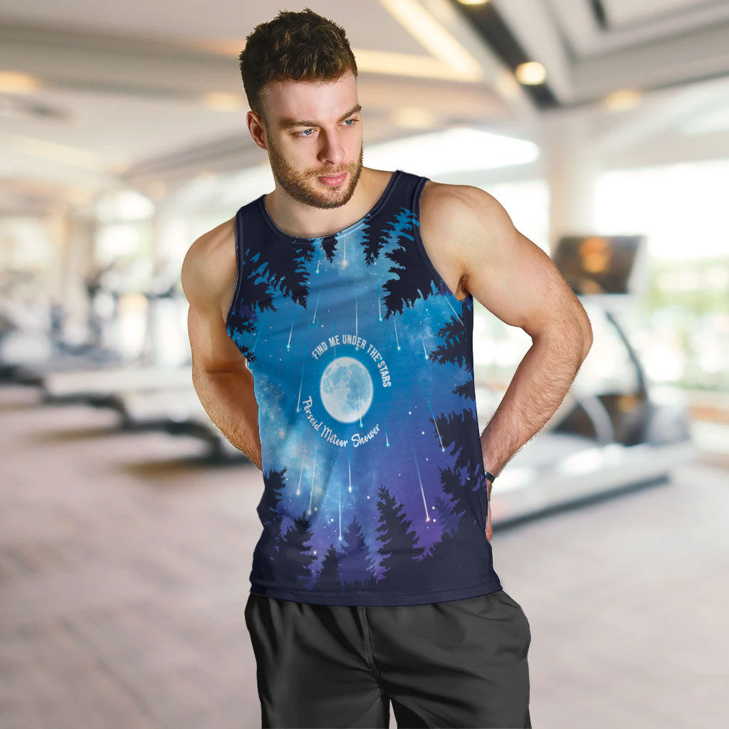 Perseid Meteor Shower Men Tank Top Starry Sky Above The Trees