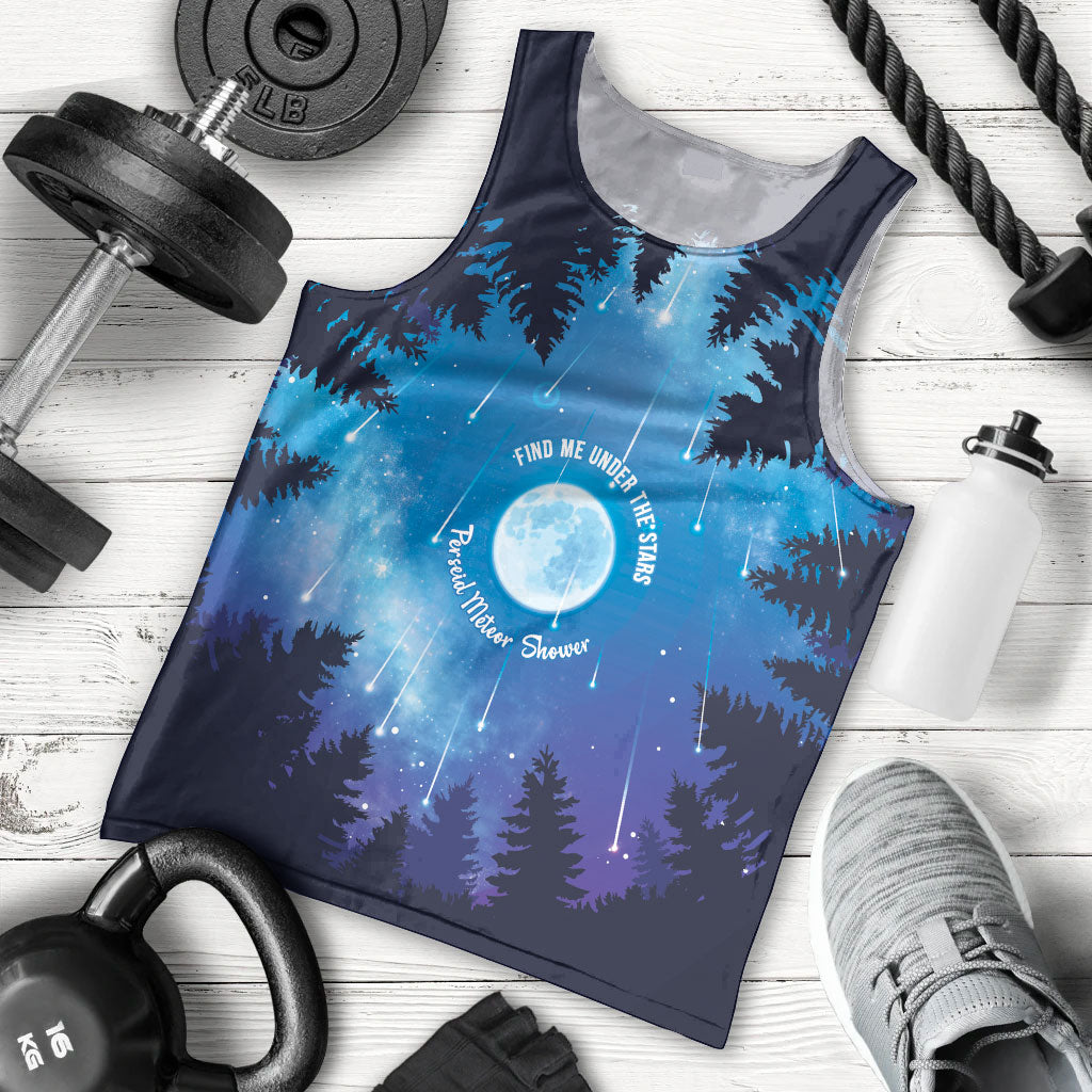 Perseid Meteor Shower Men Tank Top Starry Sky Above The Trees