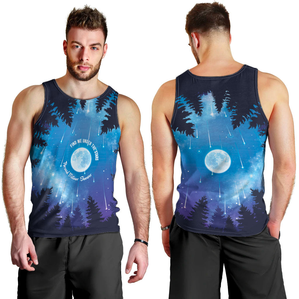 Perseid Meteor Shower Men Tank Top Starry Sky Above The Trees