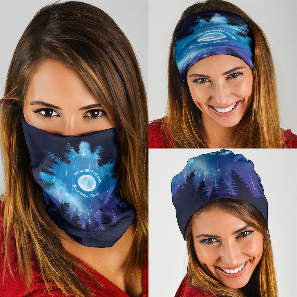 Perseid Meteor Shower Neck Gaiter Starry Sky Above The Trees