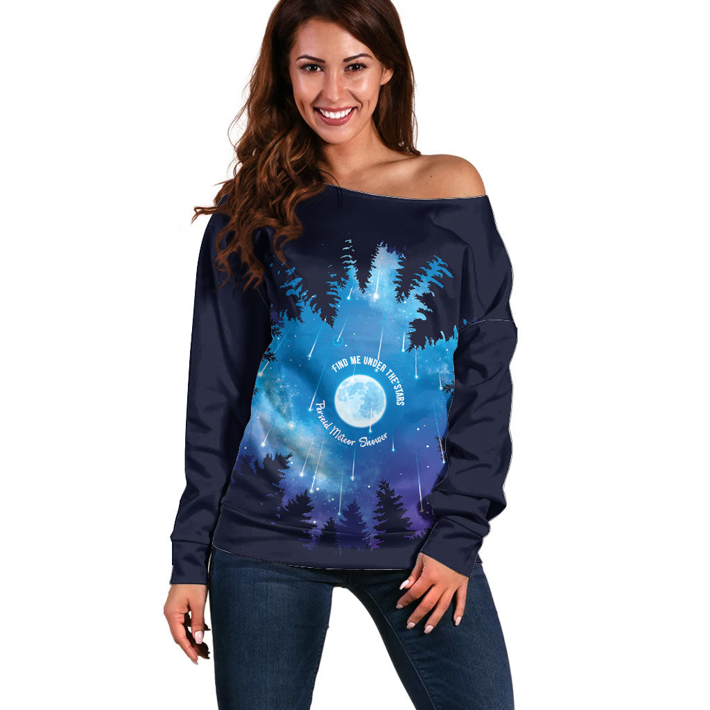 Perseid Meteor Shower Off Shoulder Sweater Starry Sky Above The Trees