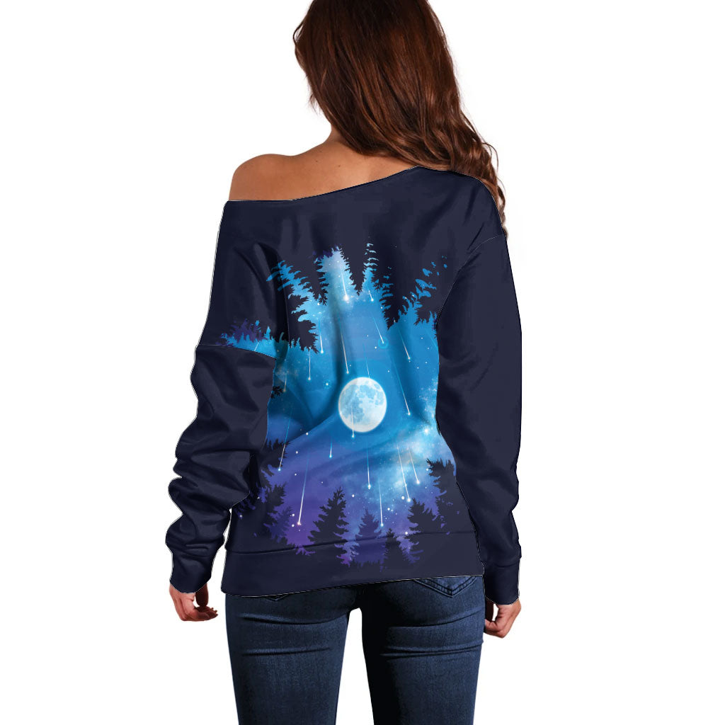 Perseid Meteor Shower Off Shoulder Sweater Starry Sky Above The Trees