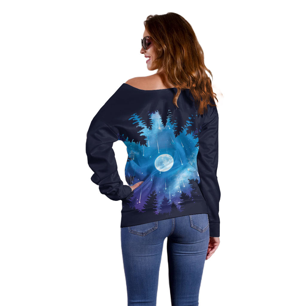 Perseid Meteor Shower Off Shoulder Sweater Starry Sky Above The Trees