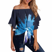 Perseid Meteor Shower Off Shoulder Wrap Waist Top Starry Sky Above The Trees
