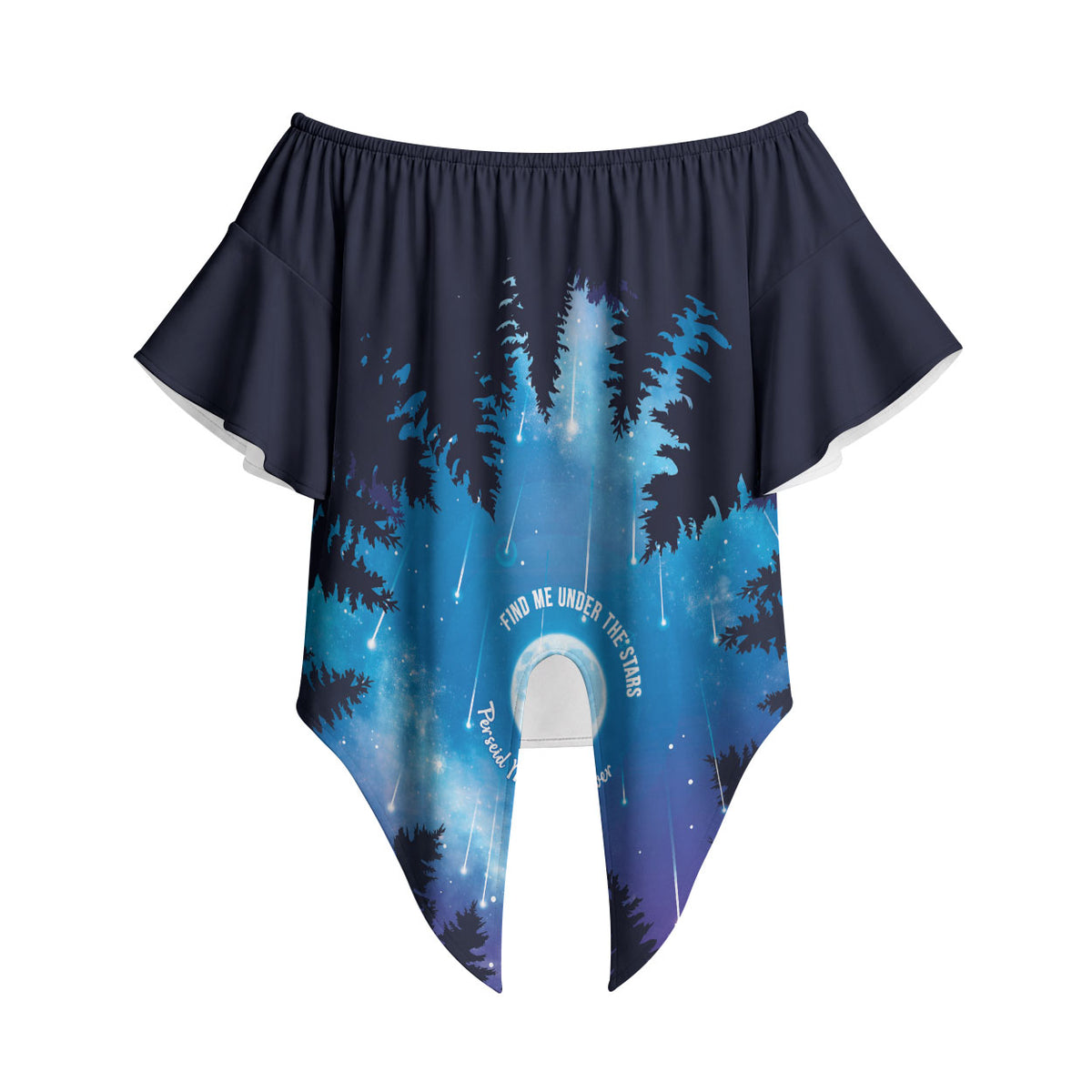 Perseid Meteor Shower Off Shoulder Wrap Waist Top Starry Sky Above The Trees