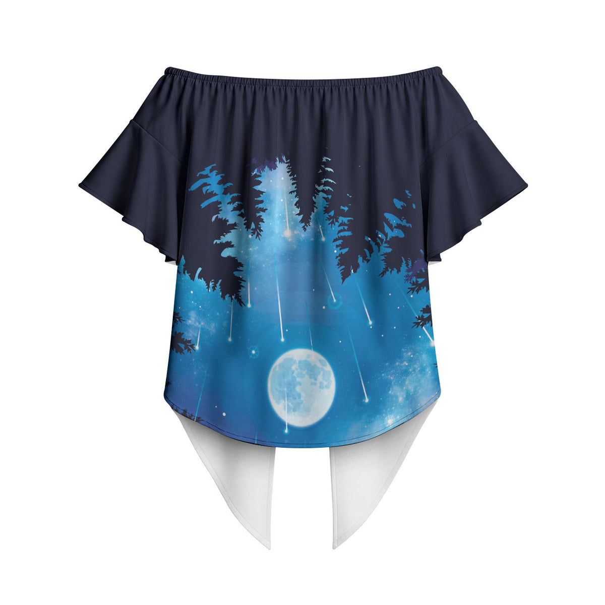 Perseid Meteor Shower Off Shoulder Wrap Waist Top Starry Sky Above The Trees