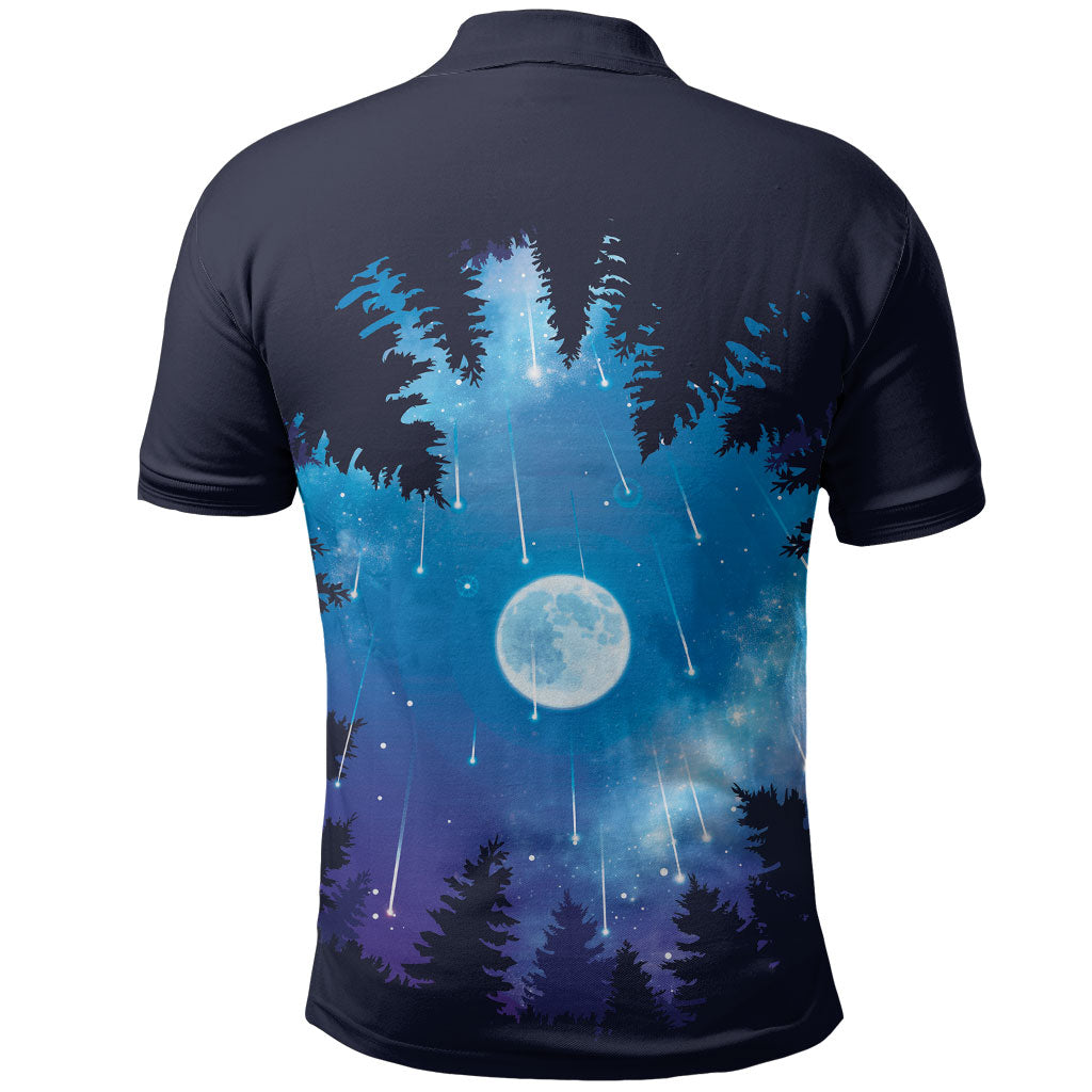 Perseid Meteor Shower Polo Shirt Starry Sky Above The Trees