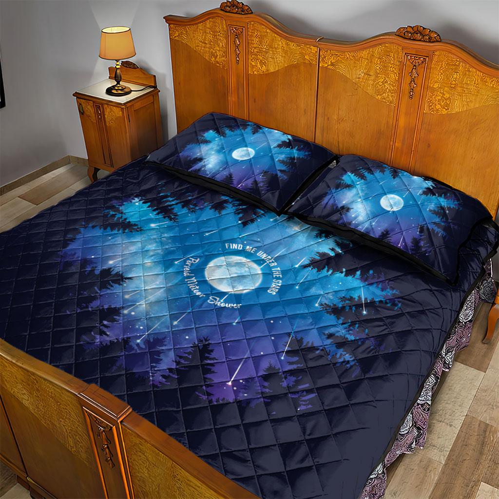 Perseid Meteor Shower Quilt Bed Set Starry Sky Above The Trees