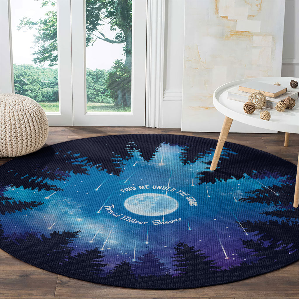 Perseid Meteor Shower Round Carpet Starry Sky Above The Trees