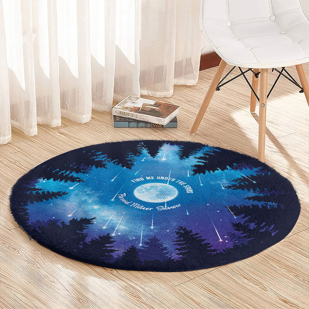 Perseid Meteor Shower Round Carpet Starry Sky Above The Trees