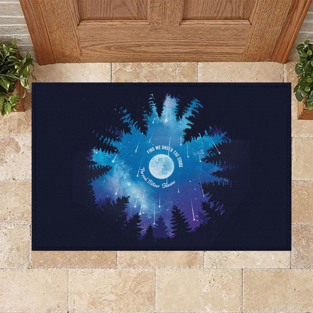 Perseid Meteor Shower Rubber Doormat Starry Sky Above The Trees