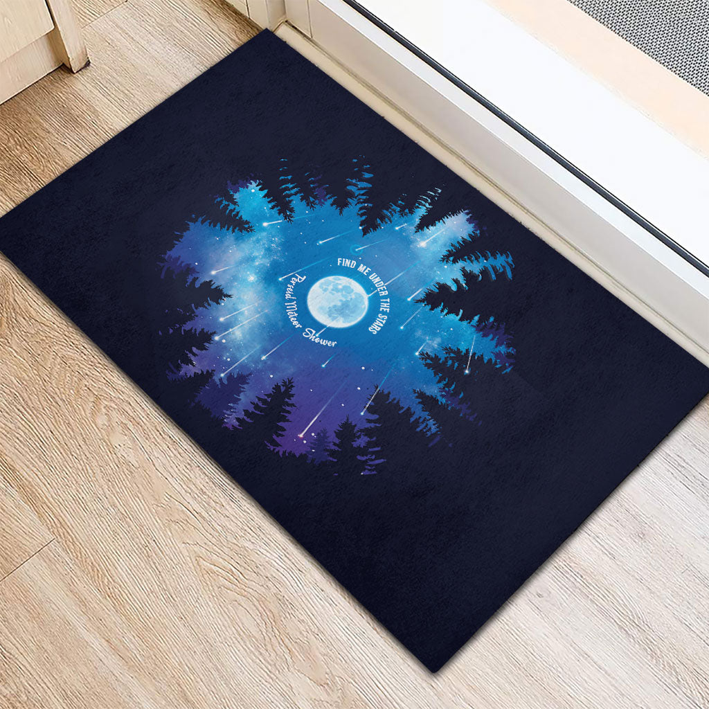 Perseid Meteor Shower Rubber Doormat Starry Sky Above The Trees
