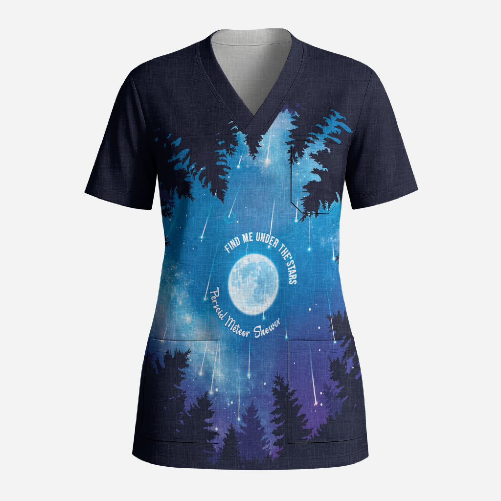 Perseid Meteor Shower Scrub Top Starry Sky Above The Trees