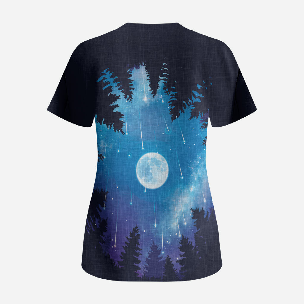 Perseid Meteor Shower Scrub Top Starry Sky Above The Trees
