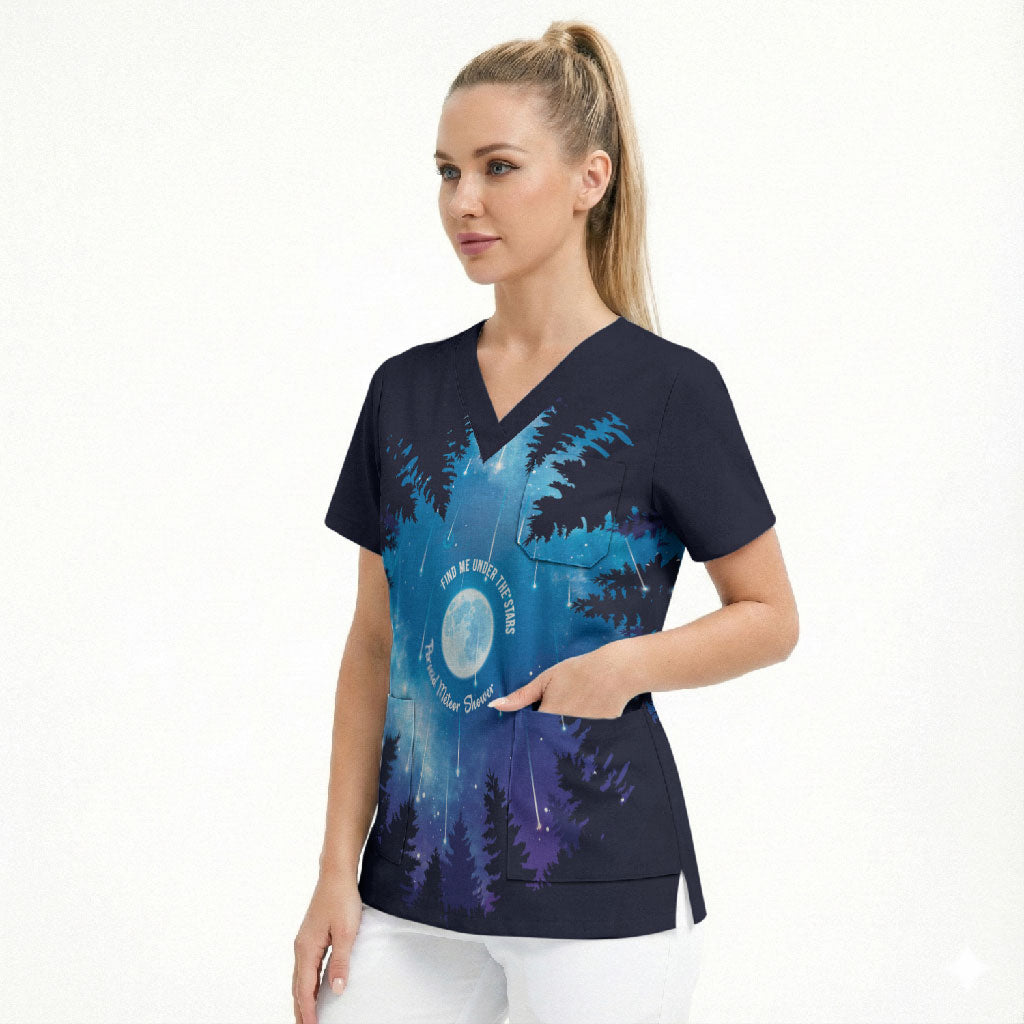 Perseid Meteor Shower Scrub Top Starry Sky Above The Trees