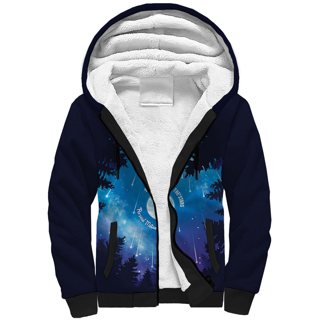 Perseid Meteor Shower Sherpa Hoodie Starry Sky Above The Trees