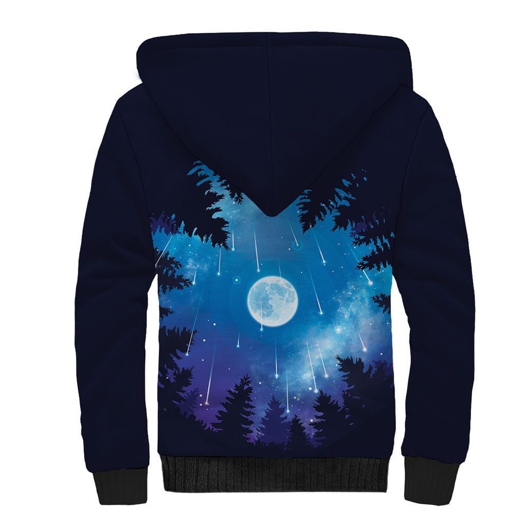 Perseid Meteor Shower Sherpa Hoodie Starry Sky Above The Trees