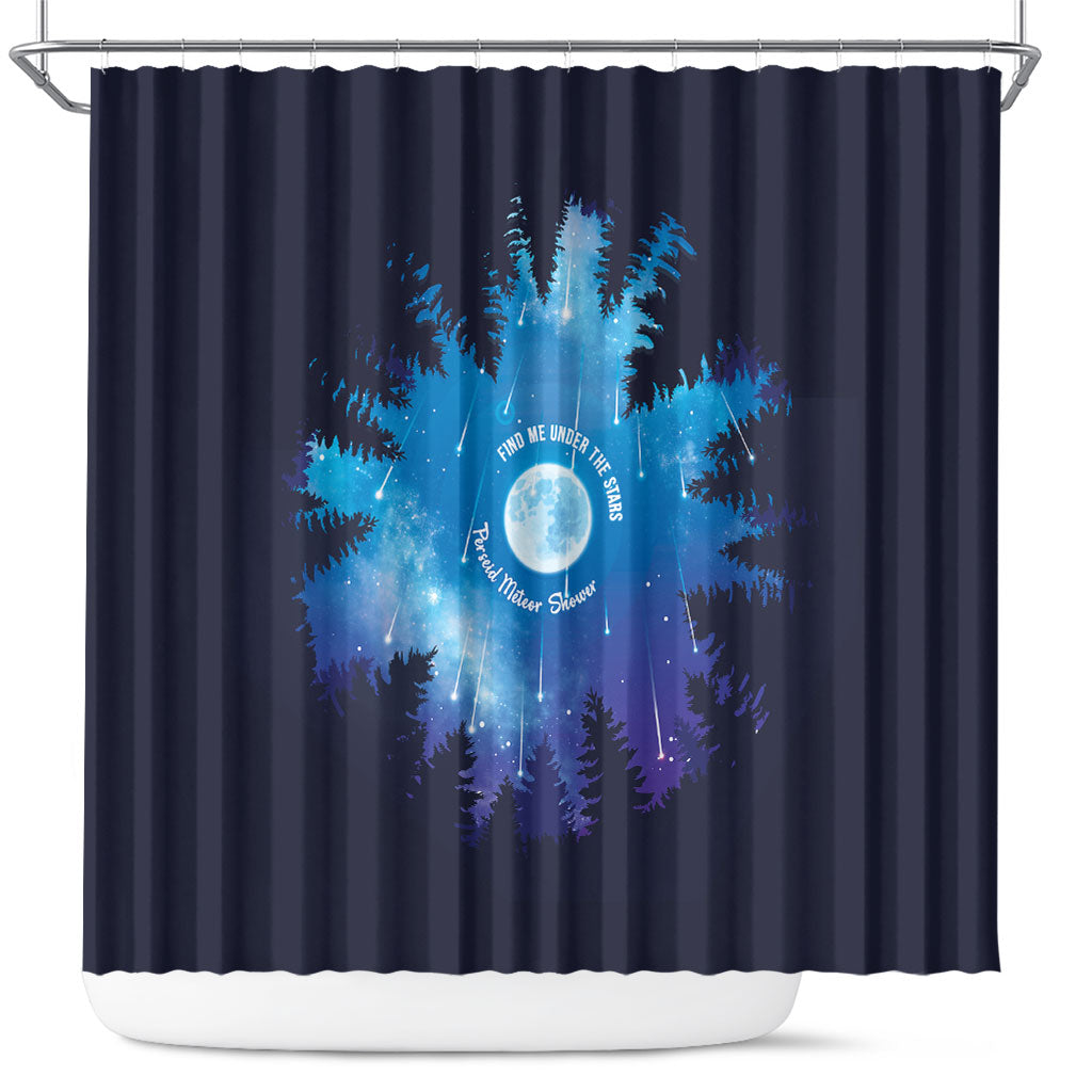 Perseid Meteor Shower Shower Curtain Starry Sky Above The Trees