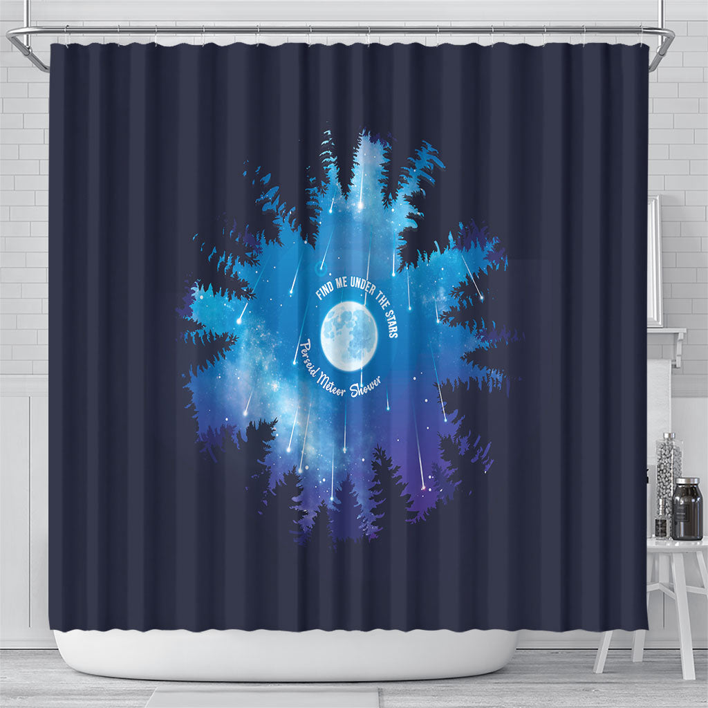 Perseid Meteor Shower Shower Curtain Starry Sky Above The Trees