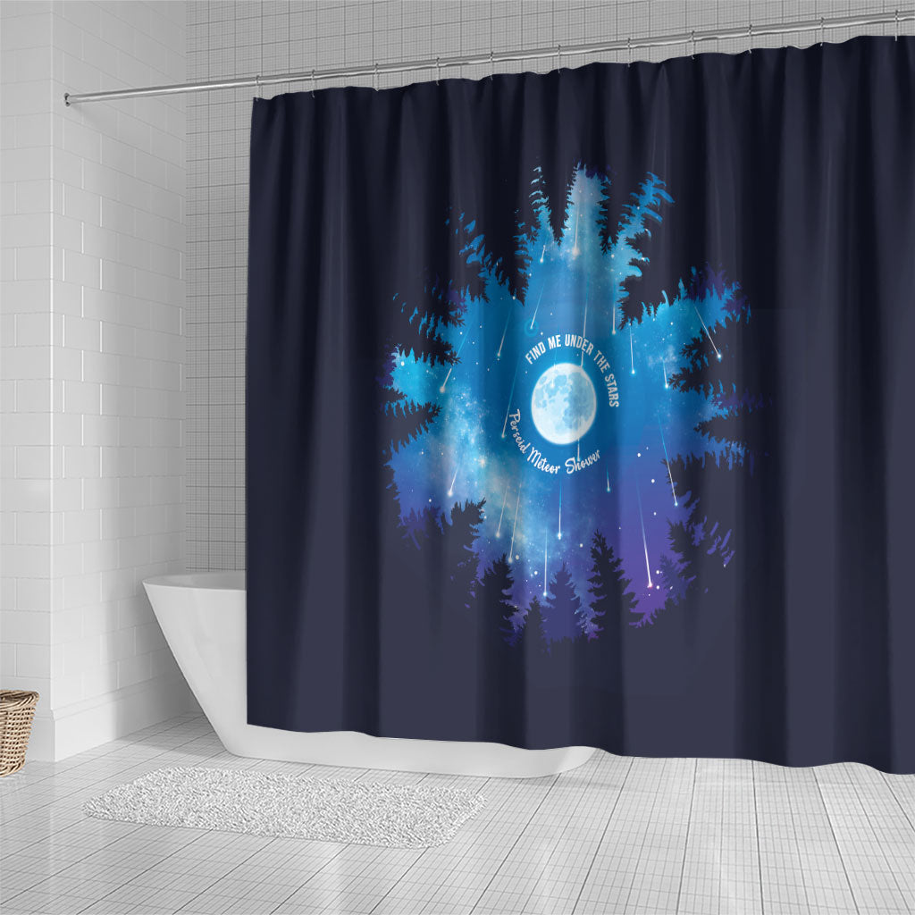 Perseid Meteor Shower Shower Curtain Starry Sky Above The Trees