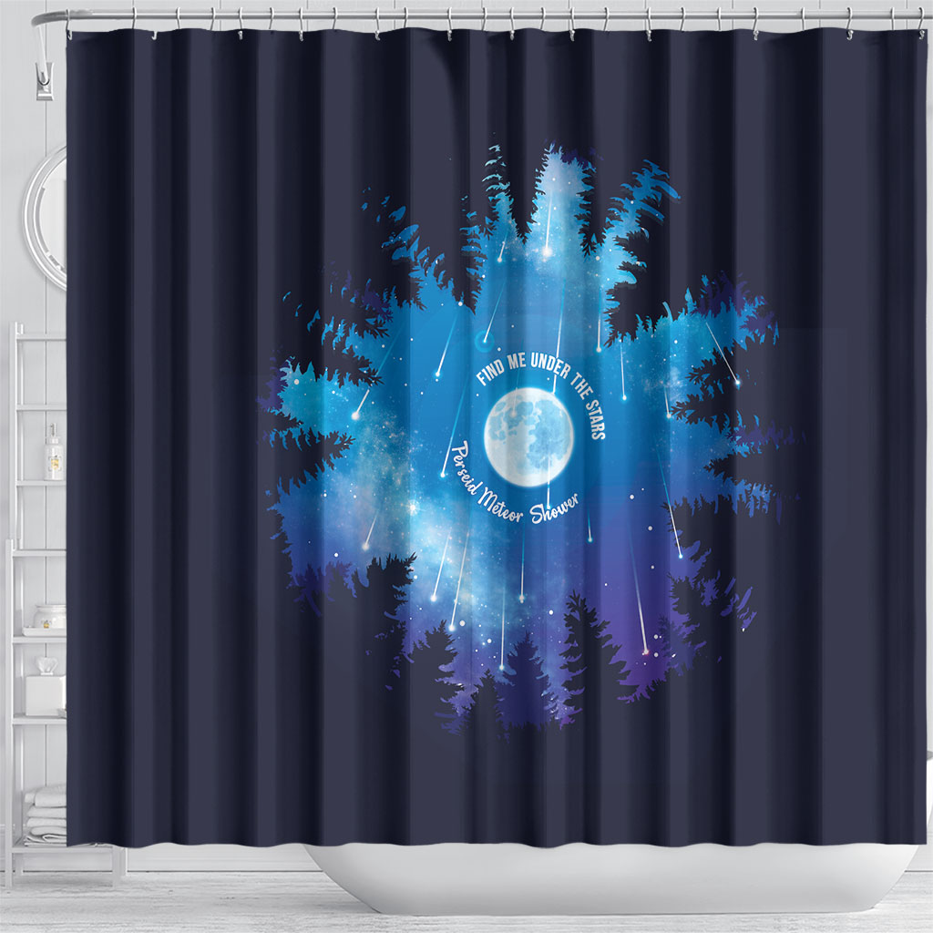 Perseid Meteor Shower Shower Curtain Starry Sky Above The Trees