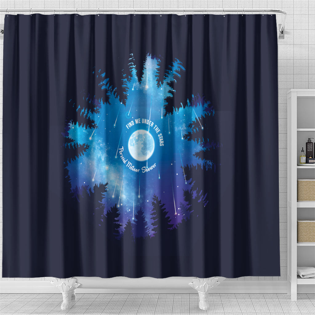 Perseid Meteor Shower Shower Curtain Starry Sky Above The Trees