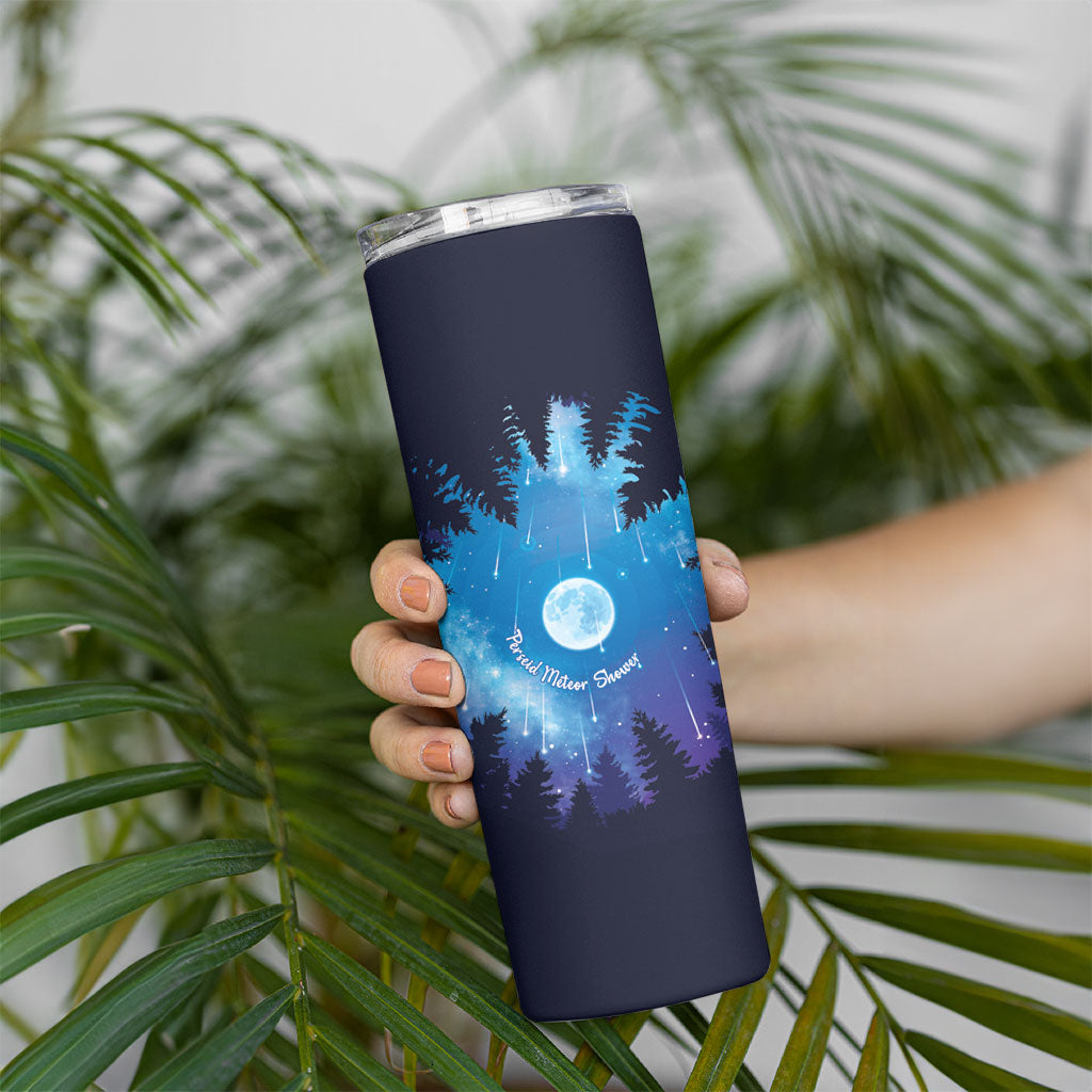 Perseid Meteor Shower Skinny Tumbler Starry Sky Above The Trees