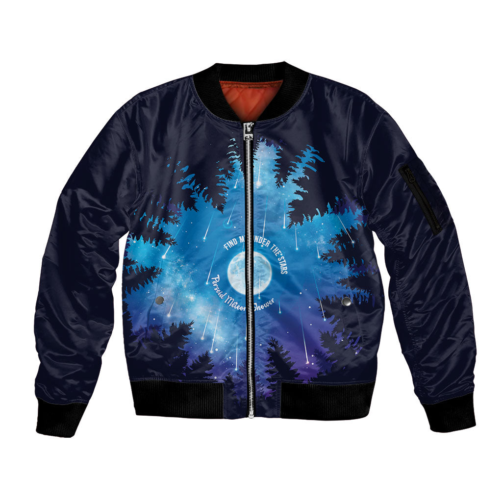 Perseid Meteor Shower Sleeve Zip Bomber Jacket Starry Sky Above The Trees