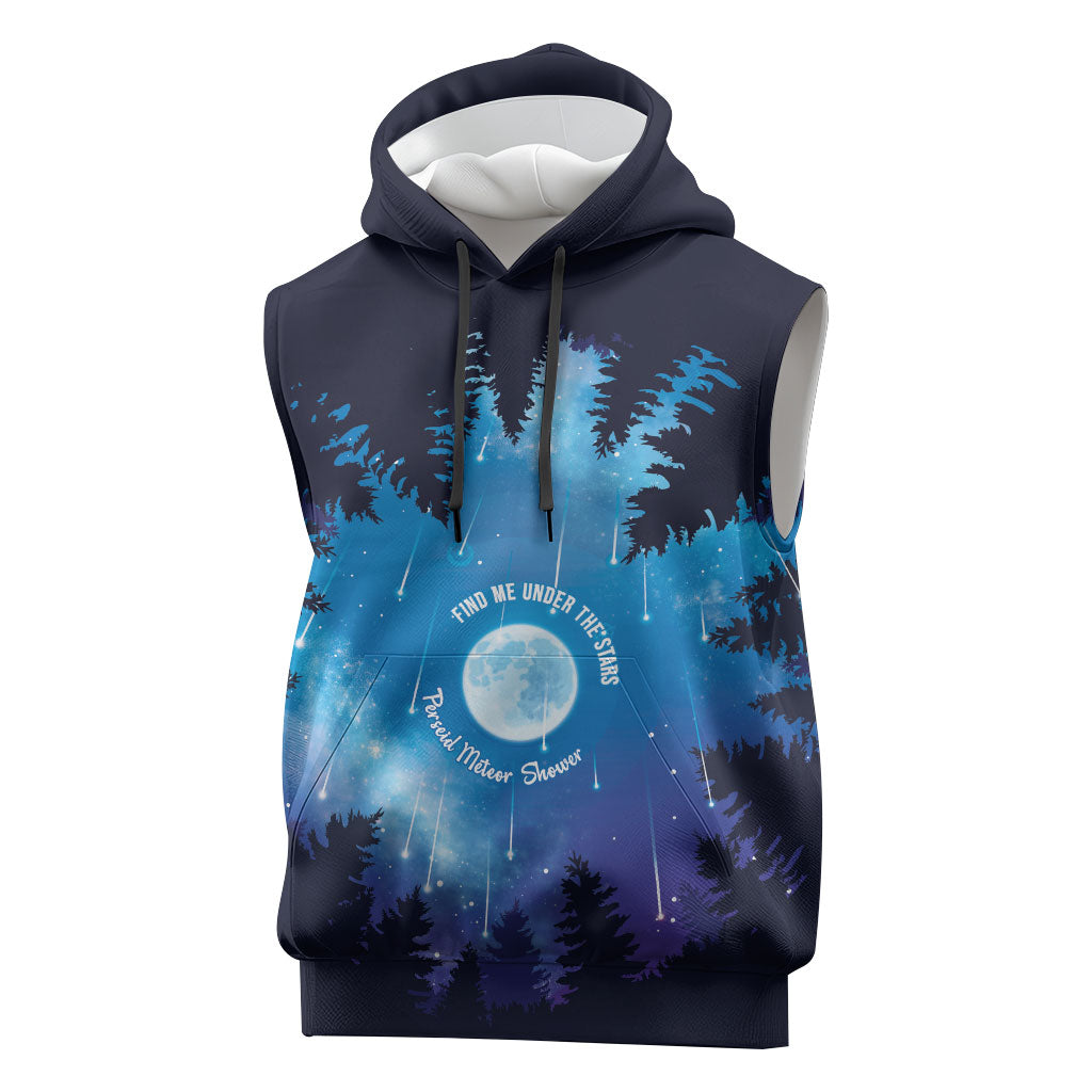 Perseid Meteor Shower Sleeveless Hoodie Starry Sky Above The Trees