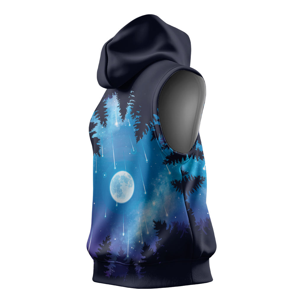 Perseid Meteor Shower Sleeveless Hoodie Starry Sky Above The Trees
