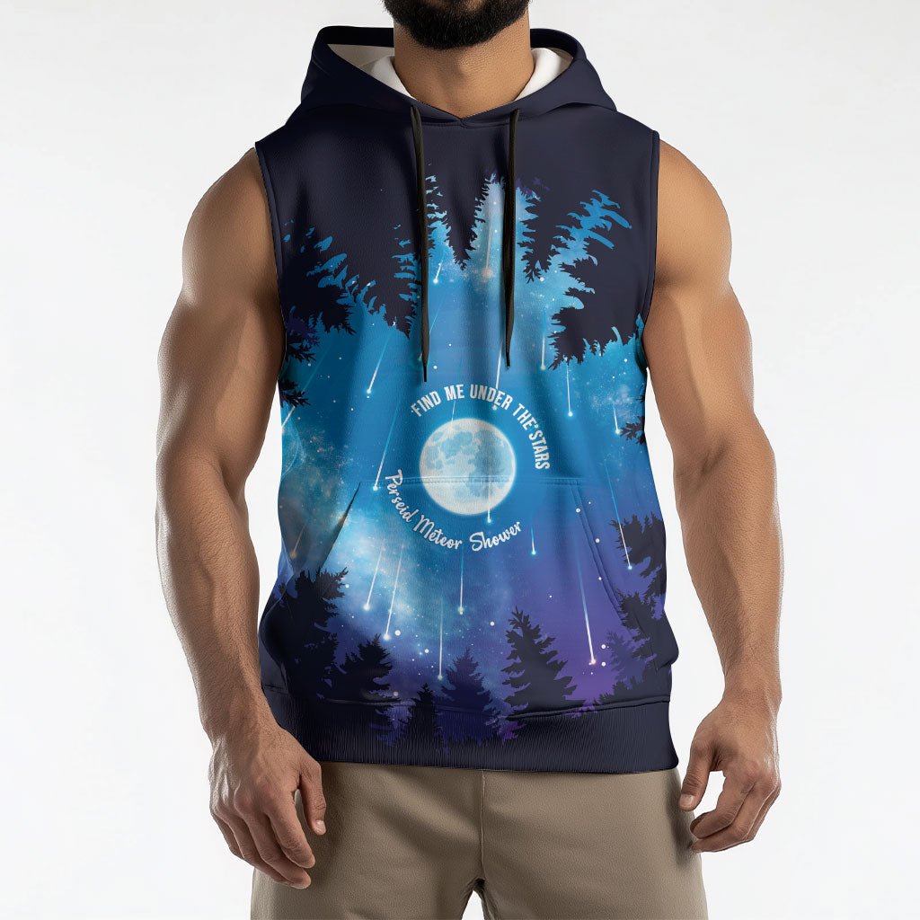 Perseid Meteor Shower Sleeveless Hoodie Starry Sky Above The Trees