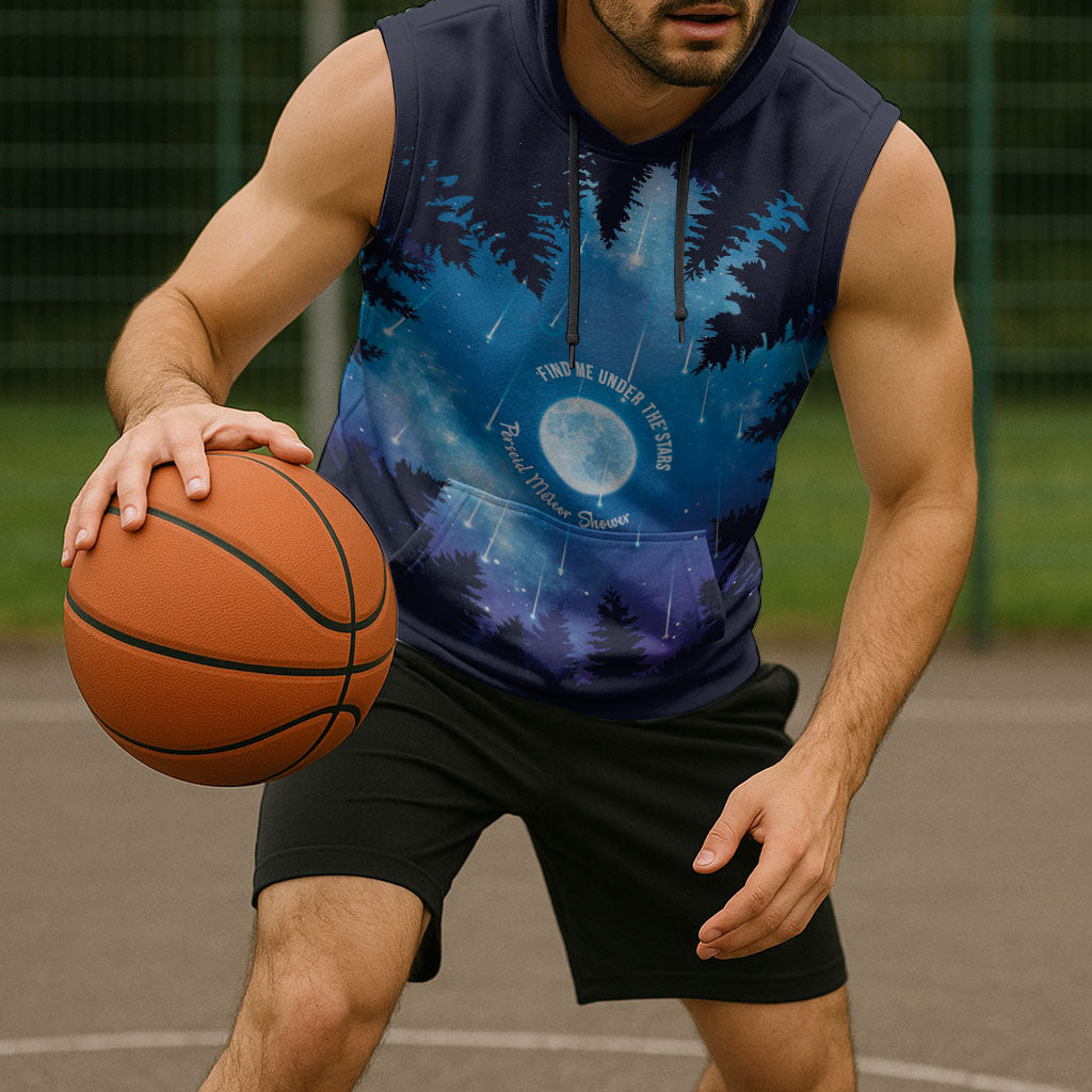 Perseid Meteor Shower Sleeveless Hoodie Starry Sky Above The Trees