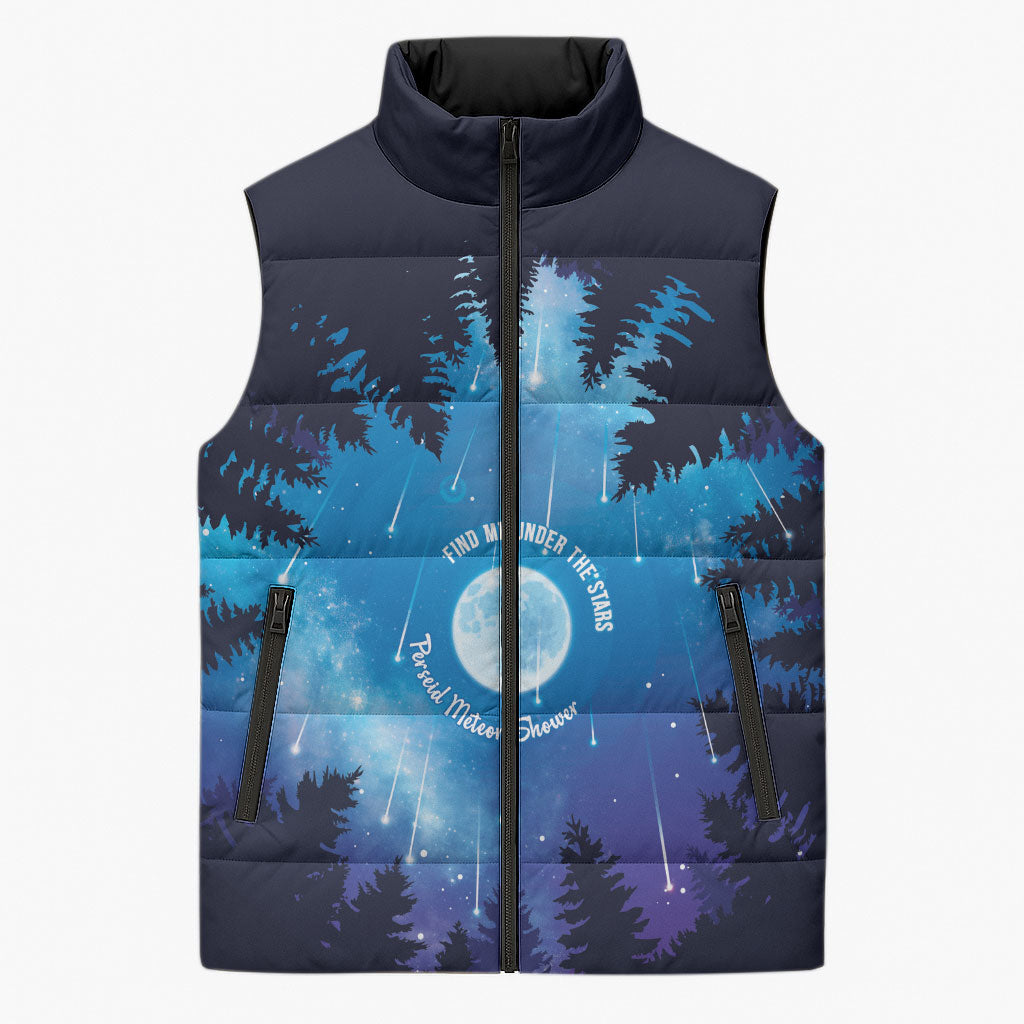 Perseid Meteor Shower Sleeveless Puffer Jacket Starry Sky Above The Trees