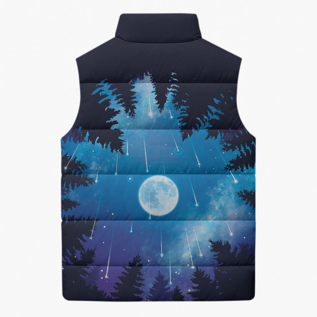Perseid Meteor Shower Sleeveless Puffer Jacket Starry Sky Above The Trees