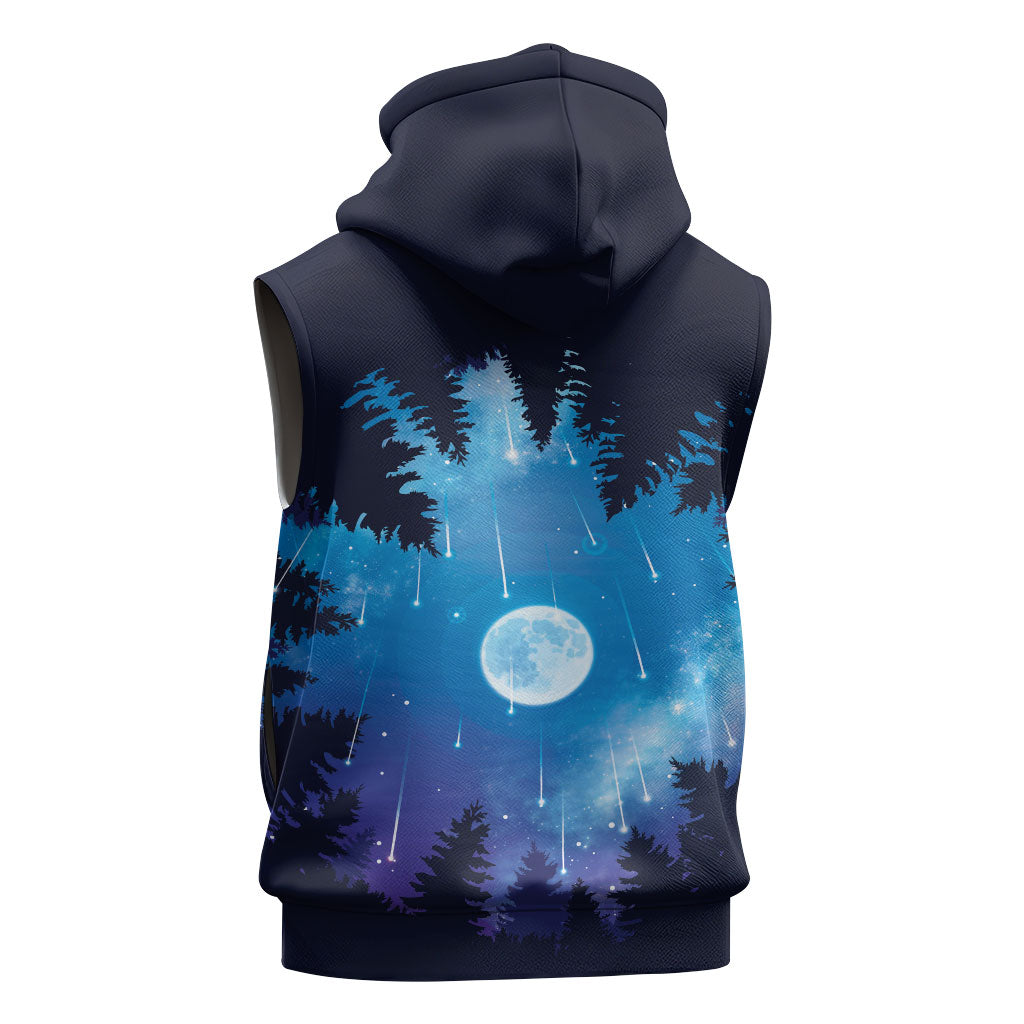 Perseid Meteor Shower Sleeveless Zip Hoodie Starry Sky Above The Trees